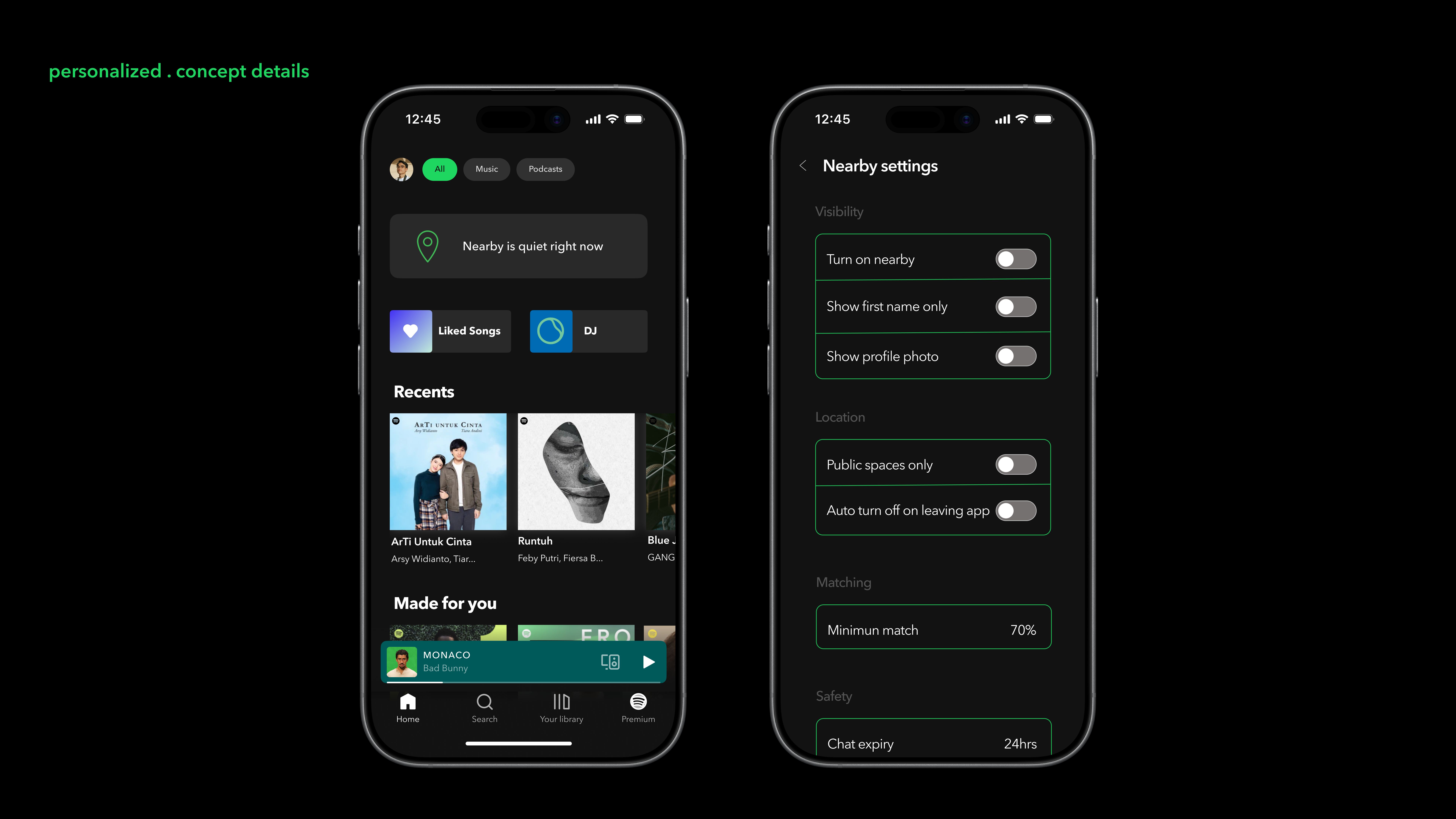 Nearby settings and privacy controls